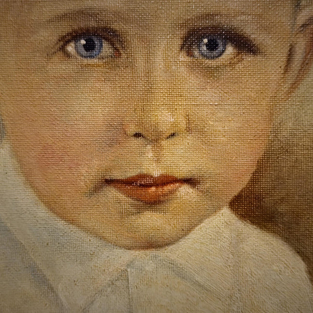 Antique German Child Portrait Oil Painting, Original Boy Artwork, Signed Framed Canvas, Vintage Sentimental Art, Nursery Wall Decor
