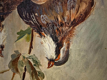 Antique French Hunting Still Life Oil Painting, Signed Game Birds Artwork, Framed Original European Fine Art, Rustic Farmhouse Trophy Decor