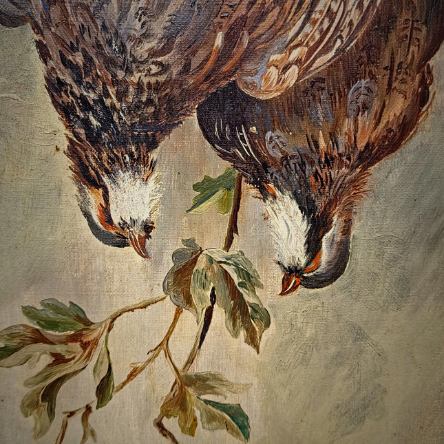 Antique French Hunting Still Life Oil Painting, Signed Game Birds Artwork, Framed Original European Fine Art, Rustic Farmhouse Trophy Decor