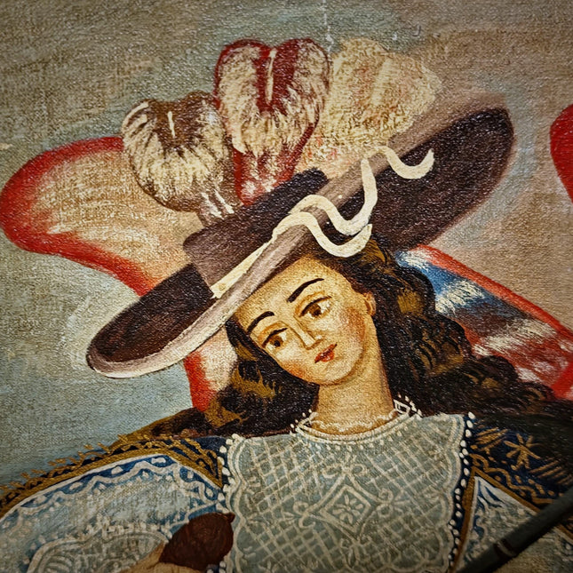 Antique Religious Painting, Armed Angel Art, Spanish Colonial Style, Andean Devotional Oil, Folk Catholic Wall Decor, Gothic Interior