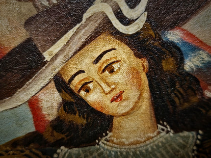 Antique Religious Painting, Armed Angel Art, Spanish Colonial Style, Andean Devotional Oil, Folk Catholic Wall Decor, Gothic Interior