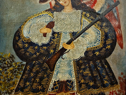 Antique Religious Painting, Armed Angel Art, Spanish Colonial Style, Andean Devotional Oil, Folk Catholic Wall Decor, Gothic Interior