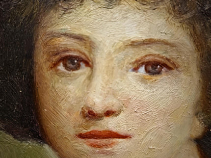 Small Antique French Portrait Painting, Young Woman In Hat, Female Oil Artwork, Gold Frame Wall Art Decor, Gift For Her
