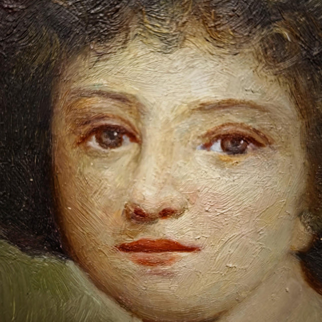 Small Antique French Portrait Painting, Young Woman In Hat, Female Oil Artwork, Gold Frame Wall Art Decor, Gift For Her