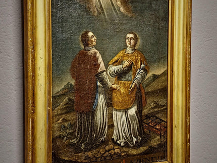 Rare Antique Religious Painting, Saint Stephen And Lawrence, 18th Century Baroque Art, South German Devotional Oil, Folk Catholic Decor