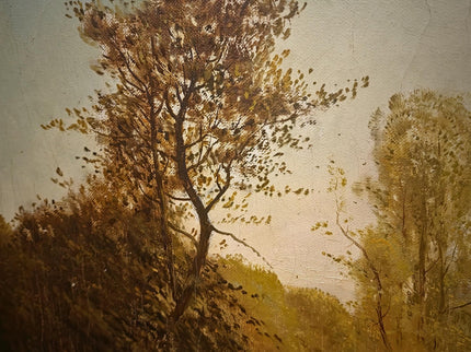 Antique French River Landscape Oil Painting, Signed Boat Scene Artwork, Original 19th Century European Fine Art, Ornate Gold Framed Canvas