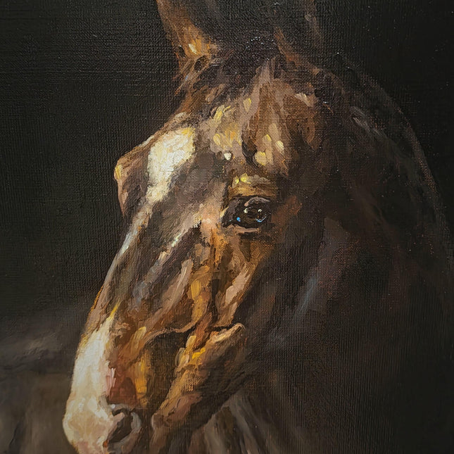 Vintage Italian Horse Portrait Oil Painting, Signed Equestrian Artwork, Equine Wall Art, Masculine Office Decor, Farmhouse Stable Gift