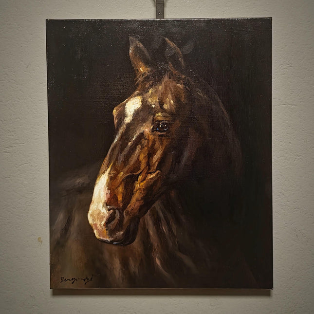 Vintage Italian Horse Portrait Oil Painting, Signed Equestrian Artwork, Equine Wall Art, Masculine Office Decor, Farmhouse Stable Gift
