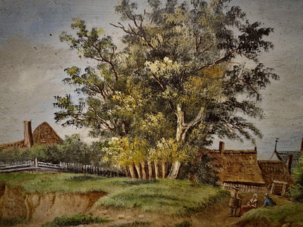Antique German Oil Painting Rural Landscape with Figures, Original 19th Century Pastoral Scene Artwork, Gold Framed Wall Art Farmhouse Decor