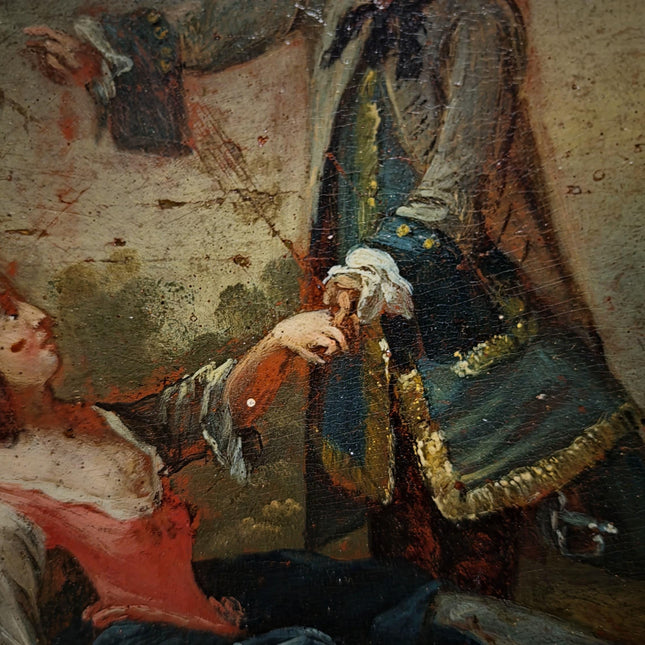 Antique German Baroque Oil Painting, 18th Century Romantic Couple Scene, Genre Artwork, Gold Framed Wall Art, Old Master Style Decor
