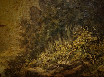 Pair Antique German Castle Ruins Oil Paintings, 19th Century Landscape Set, Matching Gold Framed Wall Art, Romantic Decor