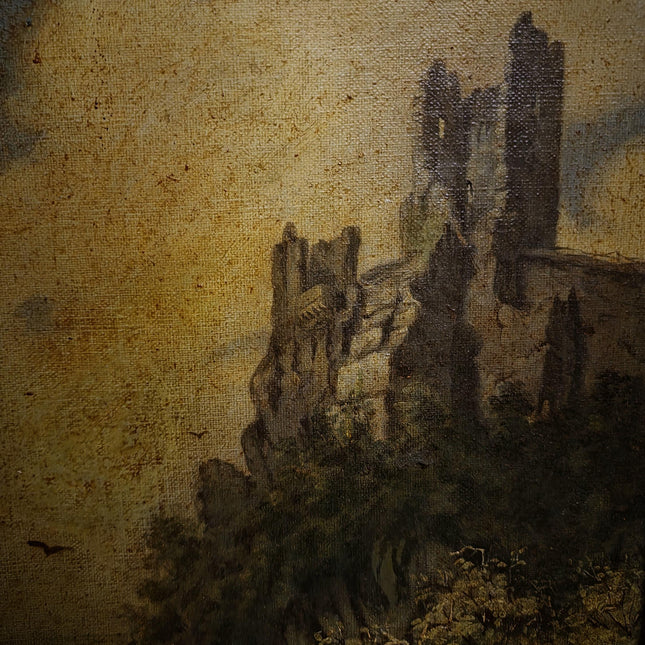 Pair Antique German Castle Ruins Oil Paintings, 19th Century Landscape Set, Matching Gold Framed Wall Art, Romantic Decor