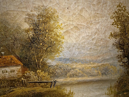 Large Antique French Landscape Oil Painting, 19th Century Romantic River Scene, Countryside Artwork, Gold Framed Wall Decor, Original Canvas