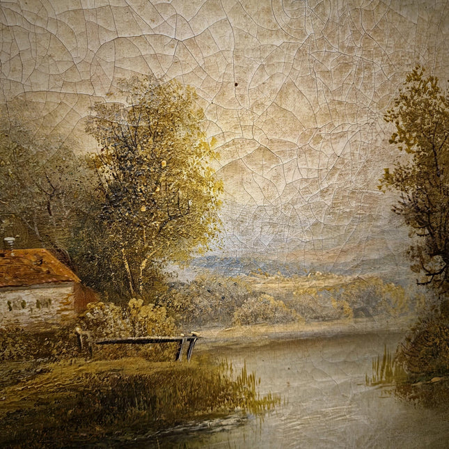 Large Antique French Landscape Oil Painting, 19th Century Romantic River Scene, Countryside Artwork, Gold Framed Wall Decor, Original Canvas
