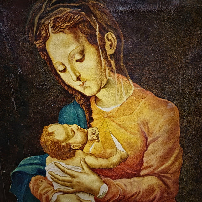 Vintage Madonna and Child Painting, French Religious Oil Art, Italian Renaissance Style, Christian Wall Decor, Mid Century Artwork