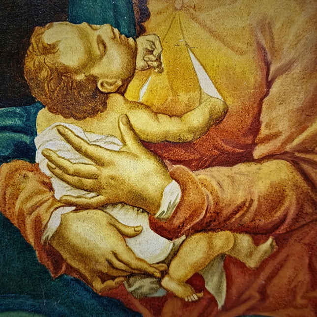 Vintage Madonna and Child Painting, French Religious Oil Art, Italian Renaissance Style, Christian Wall Decor, Mid Century Artwork