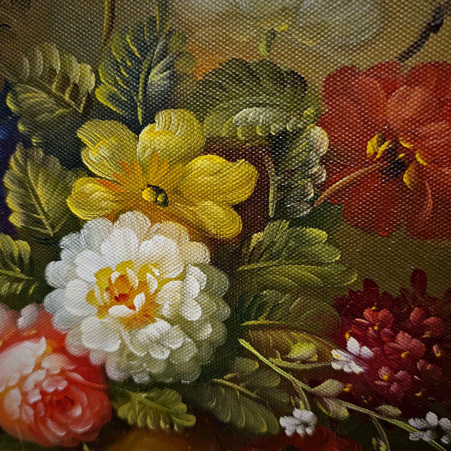 Small Vintage Floral Oil Painting, Dutch Style Flower Still Life, Signed Rose Bouquet Artwork, Gold Framed Wall Decor, European Fine Art