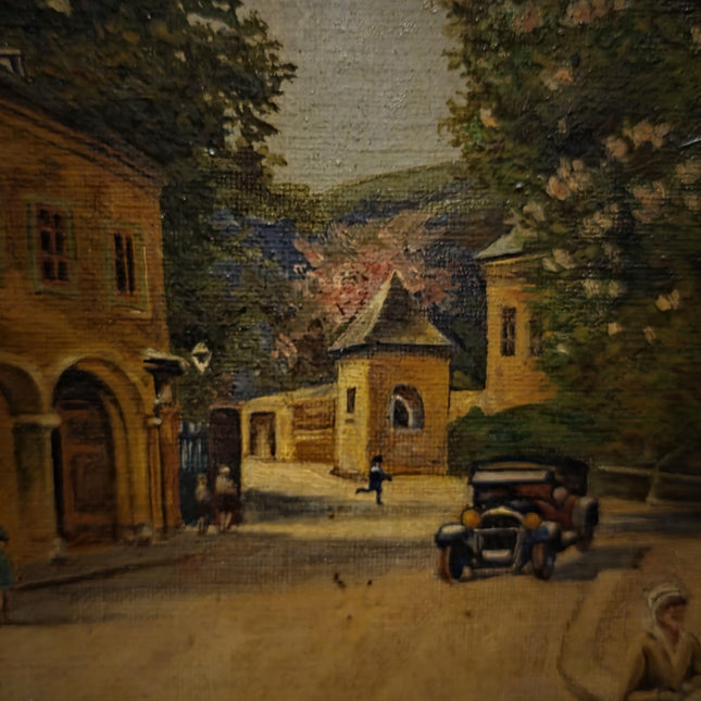 Antique Cityscape Oil Painting, Signed Original Architecture Artwork, Framed Wall Decor, Vintage European Street Scene, Fine Landscape