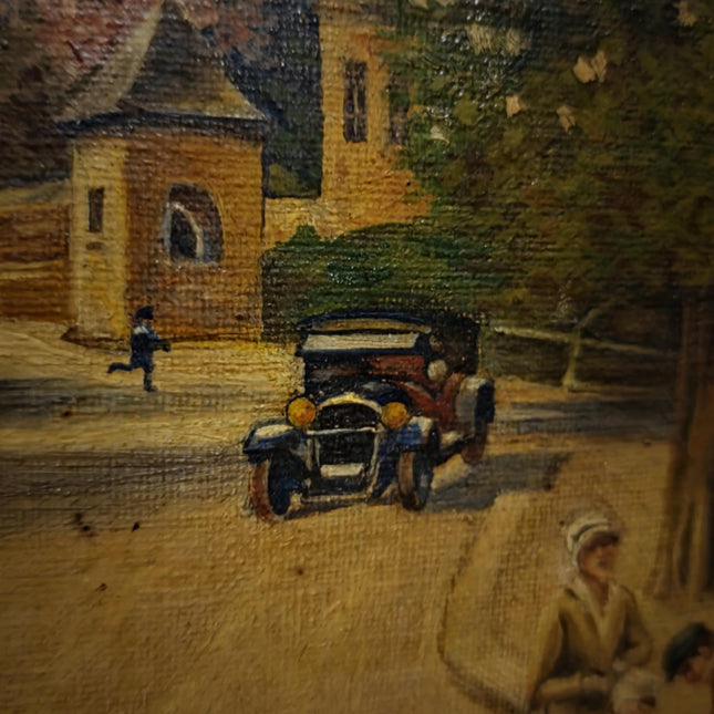 Antique Cityscape Oil Painting, Signed Original Architecture Artwork, Framed Wall Decor, Vintage European Street Scene, Fine Landscape