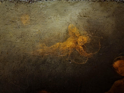 Rare Antique Dutch Genre Oil Painting, 18th Century Allegorical Scene with Cupid, Old Master Style, Dark Moody Wall Decor