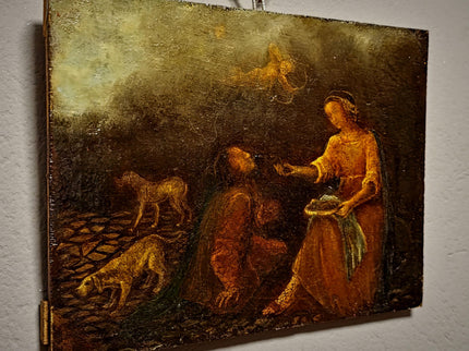 Rare Antique Dutch Genre Oil Painting, 18th Century Allegorical Scene with Cupid, Old Master Style, Dark Moody Wall Decor