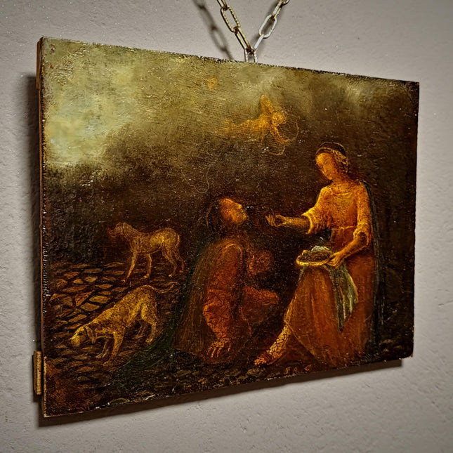 Rare Antique Dutch Genre Oil Painting, 18th Century Allegorical Scene with Cupid, Old Master Style, Dark Moody Wall Decor