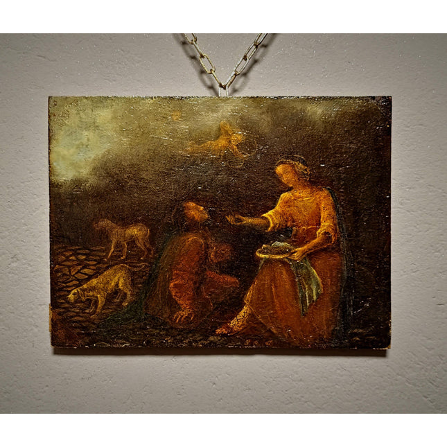 Rare Antique Dutch Genre Oil Painting, 18th Century Allegorical Scene with Cupid, Old Master Style, Dark Moody Wall Decor