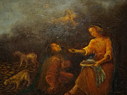 Rare Antique Dutch Genre Oil Painting, 18th Century Allegorical Scene with Cupid, Old Master Style, Dark Moody Wall Decor
