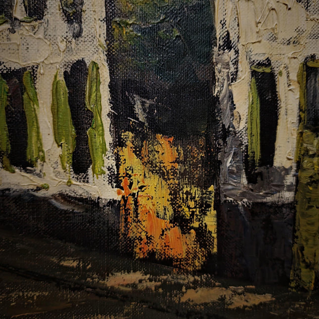 Vintage German Cityscape Oil Painting, Signed European Street Scene Artwork, Mid Century Wall Decor, Framed Urban Landscape, Dark Academia