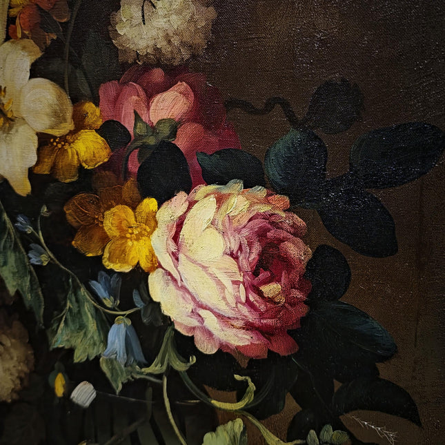 Vintage French Floral Still Life Oil Painting, Original Moody Rose Lily Artwork, Framed Dark Academia Decor, Romantic Cottage Wall Art