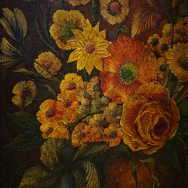 Vintage Old Master Floral Still Life Oil Painting, Octagonal Wall Art, Moody Flower Artwork, Dark Academia Decor, Victorian Frame