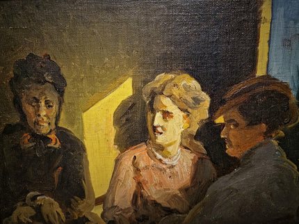 Antique German Genre Painting, Women In Conversation, 19th Century Interior Scene, Gold Framed Wall Art, Old Master Style Decor