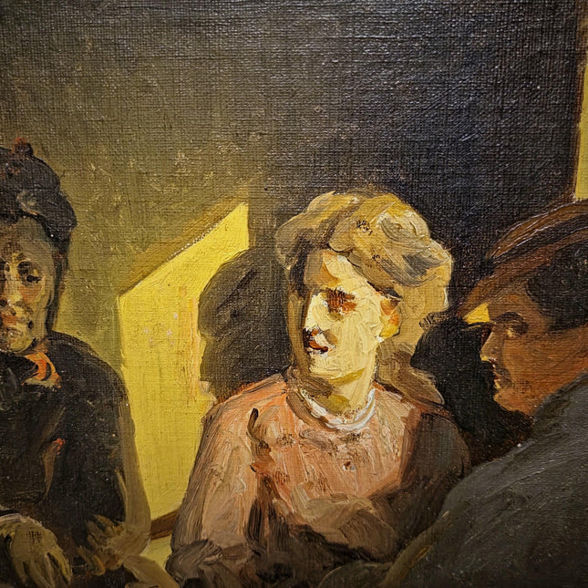 Antique German Genre Painting, Women In Conversation, 19th Century Interior Scene, Gold Framed Wall Art, Old Master Style Decor