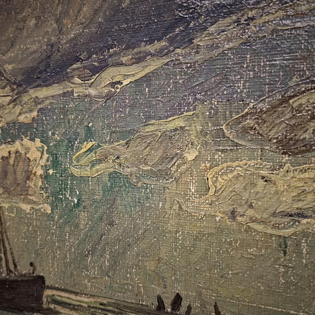 Antique Marine Oil Painting, German Seascape with Steamship, Signed Nautical Artwork, Impressionist Ocean Scene, Vintage Coastal Wall Decor