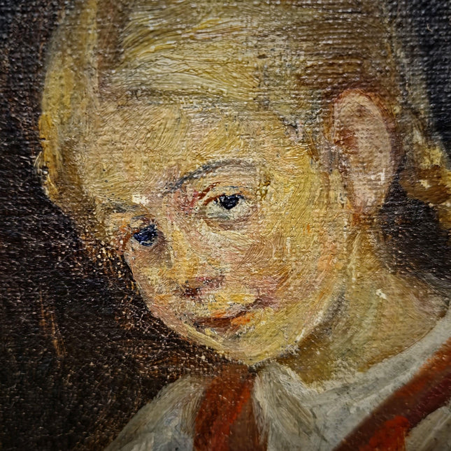 Vintage German Genre Oil Painting, Girl Working Interior Scene, Cozy Domestic Artwork, Framed Wall Decor, Cottagecore Home Art