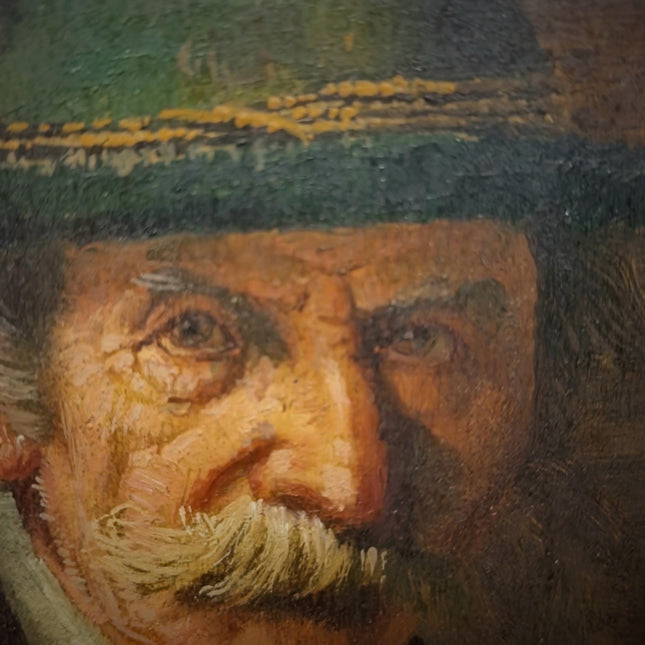 Antique German Portrait Oil Painting, Man With Pipe, Gold Framed Original Signed Artwork, Character Face Study, Dark Academia Wall Decor