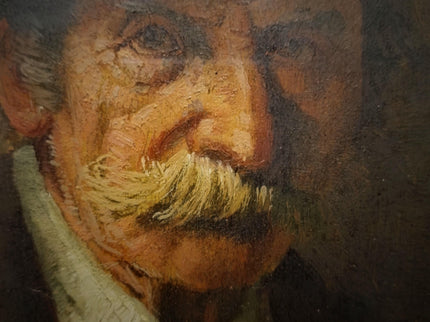 Antique German Portrait Oil Painting, Man With Pipe, Gold Framed Original Signed Artwork, Character Face Study, Dark Academia Wall Decor