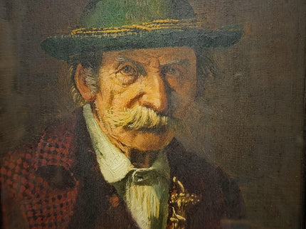 Antique German Portrait Oil Painting, Man With Pipe, Gold Framed Original Signed Artwork, Character Face Study, Dark Academia Wall Decor