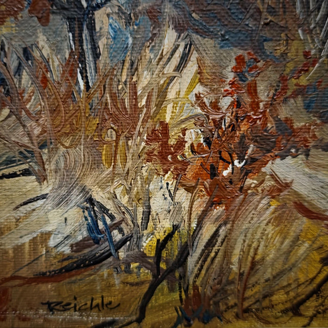 Vintage Autumn Landscape Oil Painting, Signed Gold Framed Original Artwork, Forest Path Scene, Mid Century Wall Decor, Rustic Farmhouse Art