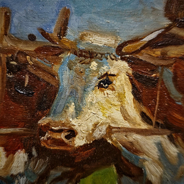 Vintage Farm Life Oil Painting, Oxen Cart Scene, Framed Farmhouse Wall Decor, Signed European Rural Artwork, Rustic Countryside Art