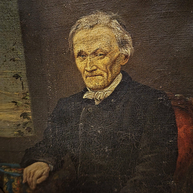 Antique German Gentleman Portrait, 19th Century Character Oil Painting, Original Oval Framed Wall Art, Dark Academia Decor, Victorian Style