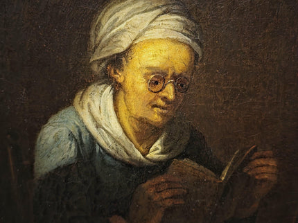 Rare 18th Century Dutch Oil Painting, Old Woman Reading With Glasses, Genre Scene Original Artwork, Old Master Style, Dark Academia Decor