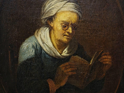 Rare 18th Century Dutch Oil Painting, Old Woman Reading With Glasses, Genre Scene Original Artwork, Old Master Style, Dark Academia Decor