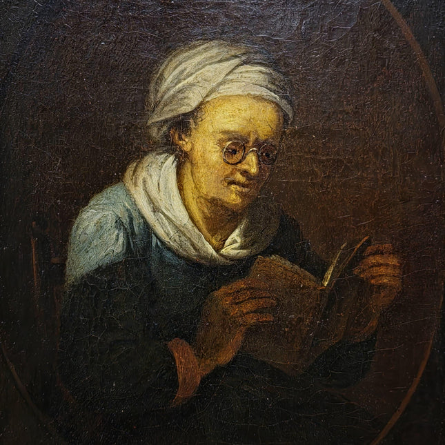 Rare 18th Century Dutch Oil Painting, Old Woman Reading With Glasses, Genre Scene Original Artwork, Old Master Style, Dark Academia Decor