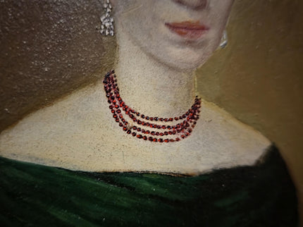 Antique Biedermeier Lady Portrait Oil Painting, Original Framed Artwork, 19th Century European Figurative Art, Classic Interior Wall Decor