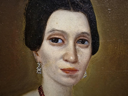 Antique Biedermeier Lady Portrait Oil Painting, Original Framed Artwork, 19th Century European Figurative Art, Classic Interior Wall Decor