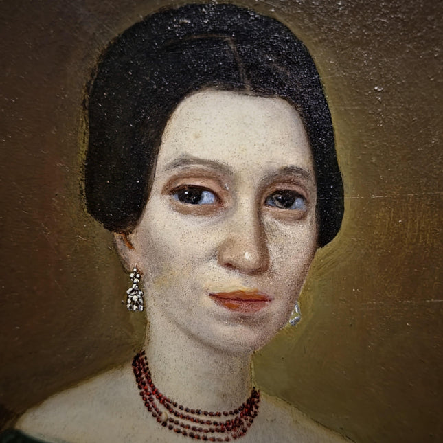 Antique Biedermeier Lady Portrait Oil Painting, Original Framed Artwork, 19th Century European Figurative Art, Classic Interior Wall Decor
