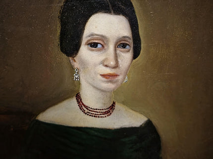 Antique Biedermeier Lady Portrait Oil Painting, Original Framed Artwork, 19th Century European Figurative Art, Classic Interior Wall Decor