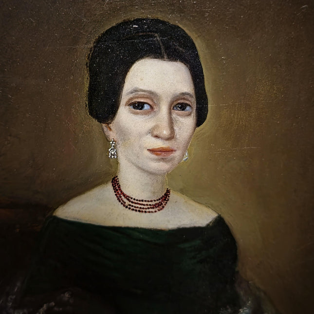 Antique Biedermeier Lady Portrait Oil Painting, Original Framed Artwork, 19th Century European Figurative Art, Classic Interior Wall Decor