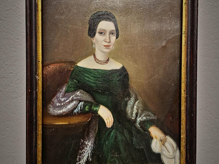 Antique Biedermeier Lady Portrait Oil Painting, Original Framed Artwork, 19th Century European Figurative Art, Classic Interior Wall Decor